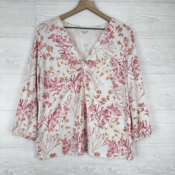 Garnet Hill 2 pc Pajama Set Shirt & Shorts Women Large Pink Floral Cotton Tencel - Picture 14 of 15